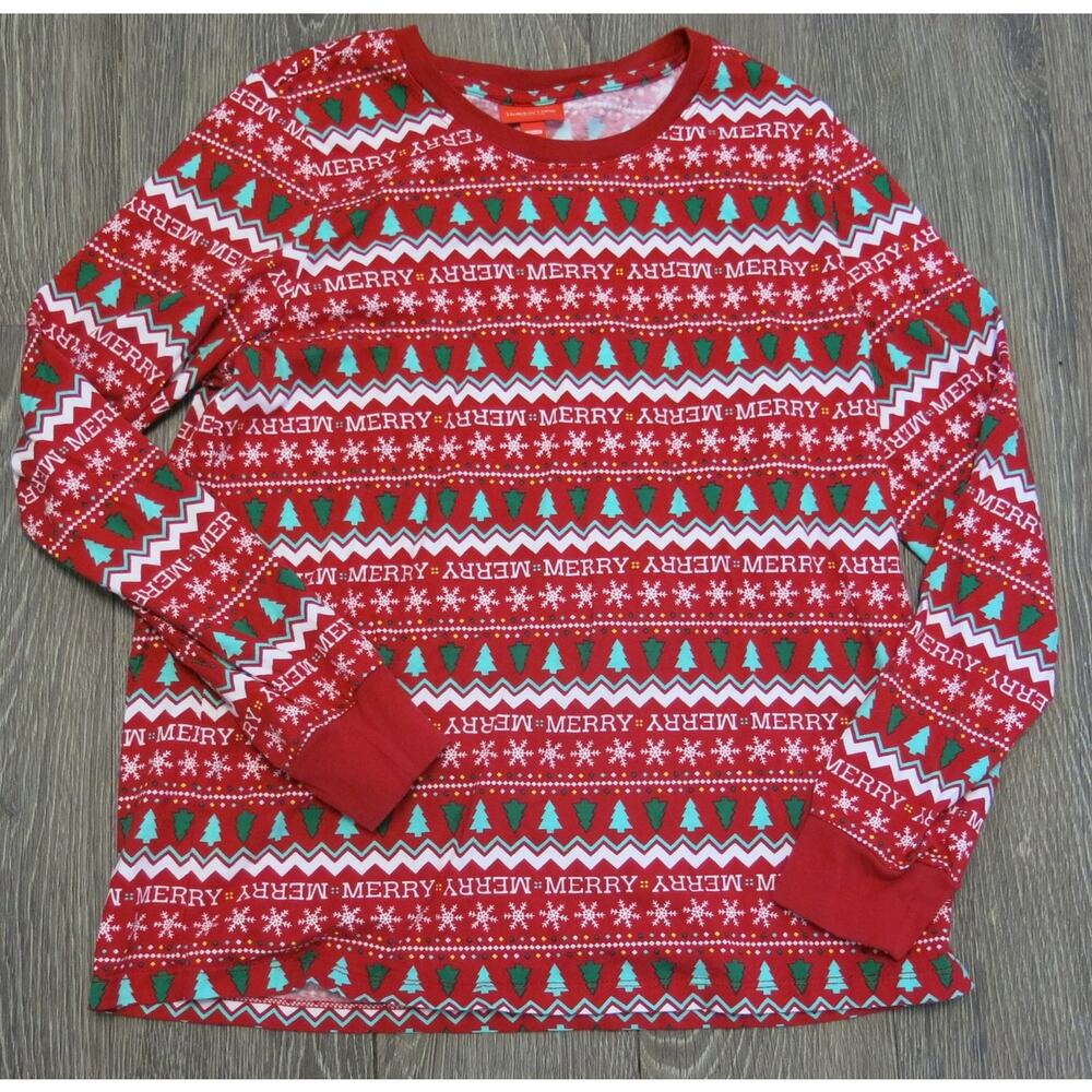 Holiday Lane Christmas Top Size L Women Long Sleeve Merry Snowflakes Loungewear